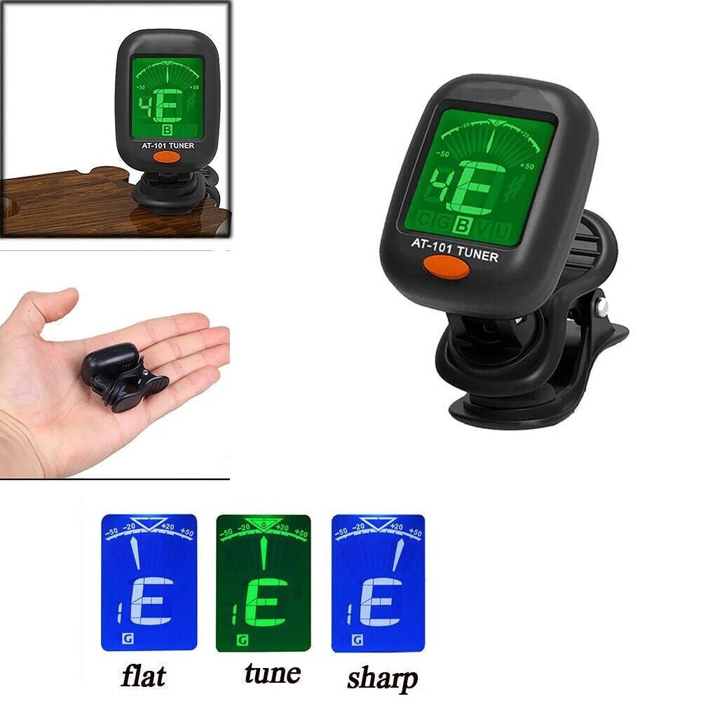 LCD Clip-On Tuner for Electric, Acoustic Guitar, Bass, and Ukulele