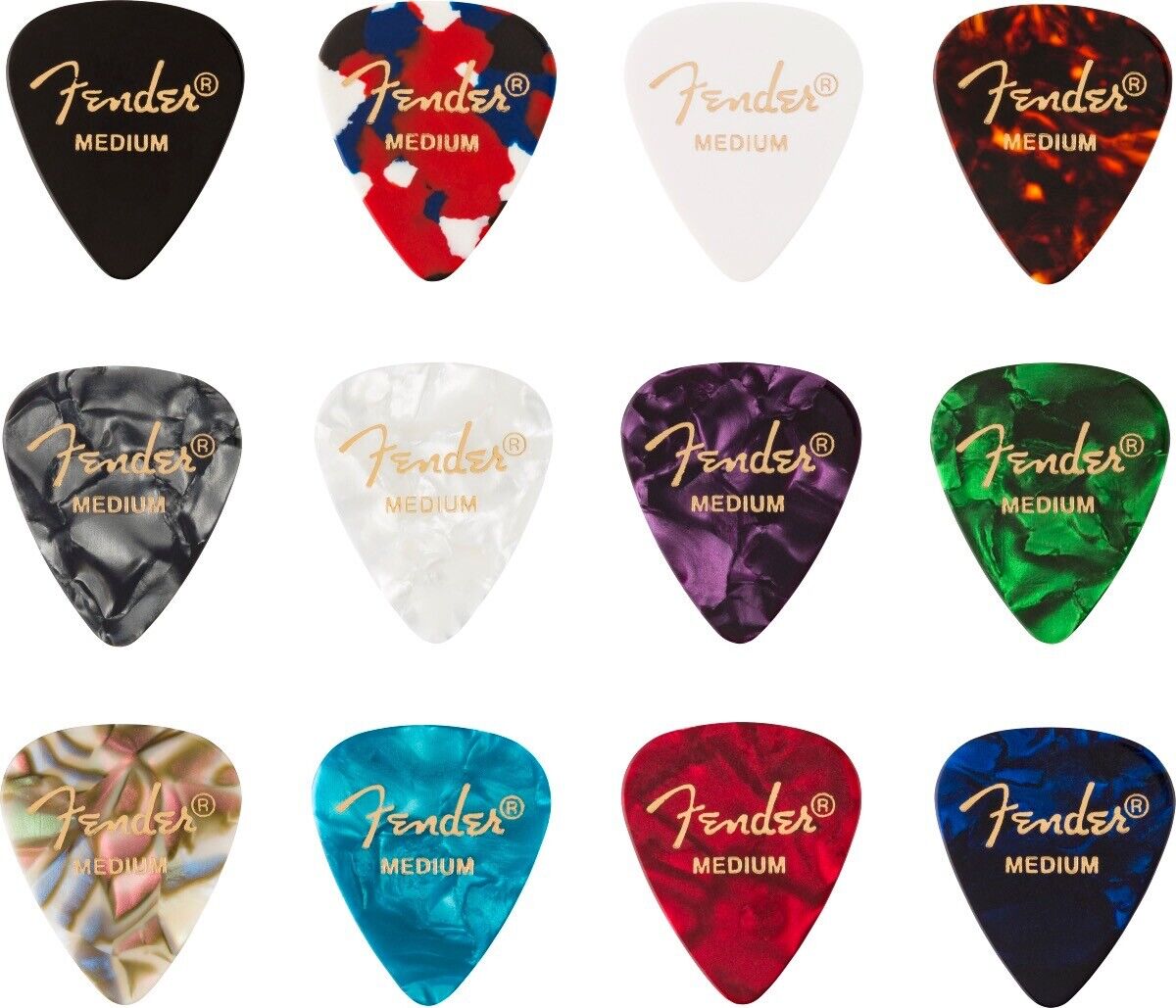 Beginner Set of Fender Guitar Picks, Set of 12 Medium Picks